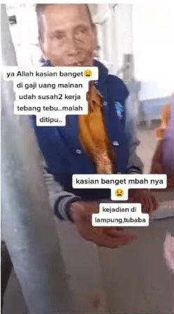 Kakek penebang tebu dikasih upah uang mainan (instagram.com/mintulgemintul/)