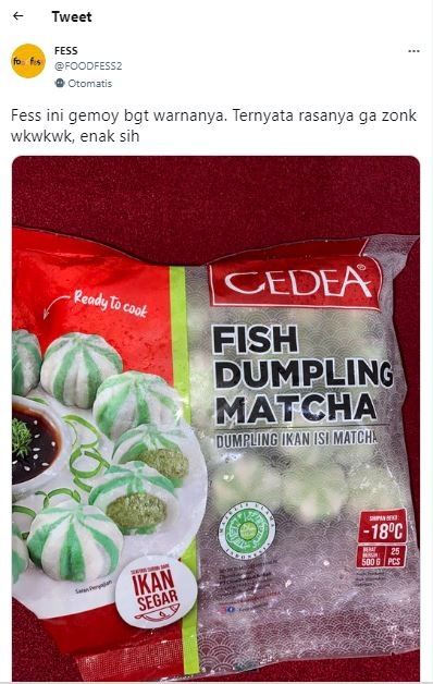 Dumpling ikan isi matcha (Twitter @FOODFESS2)