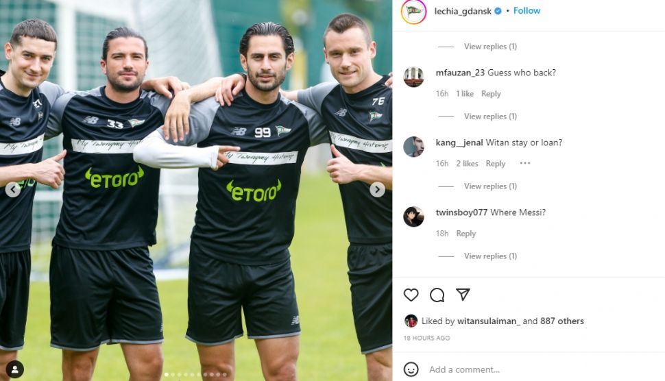 Witan Sulaeman masih belum ikut sesi latihan Lechia Gdansk. (Instagram/lechia_gdansk)