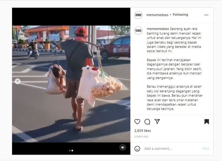 Pedagang kerupuk memikul anaknya (Instagram @memomedsos)