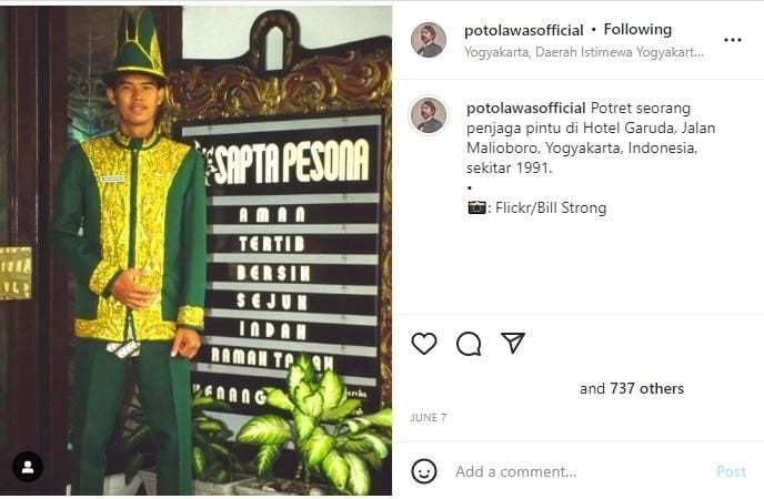 Beredar Foto Jadul Salah Satu Hotel di Yogyakarta, Kostum Bellboy Ini Bikin Publik Salfok. (Instagram/@potolawasofficial)