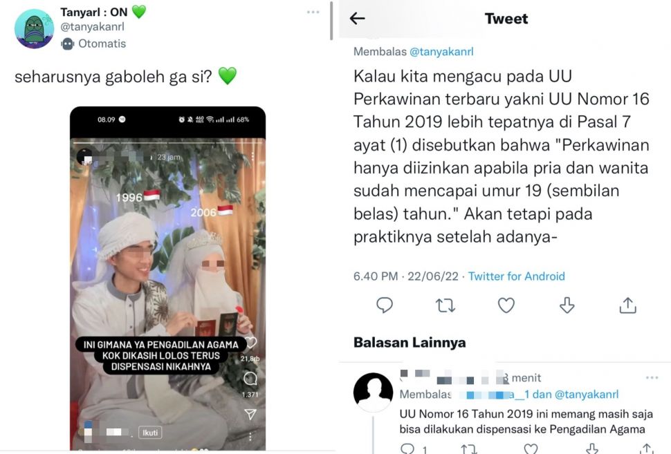 Pernikahan remaja usia 16 tahun dengan pria berusia 26 tahun (Twitter/ @tanyakanrl)