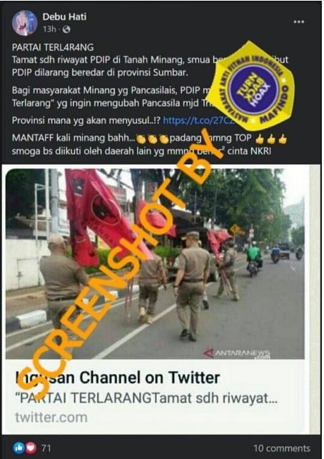 CEK FAKTA: PDIP disebut partai telarang di Sumatera Barat, benarkah? (Turnbackhoax))