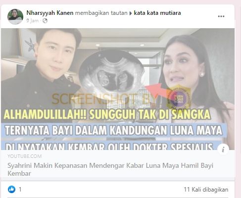 Unggahan seorang pengguna di Faceboook yang mengklain Luna Maya hamil. (Turnbackhoax.id)