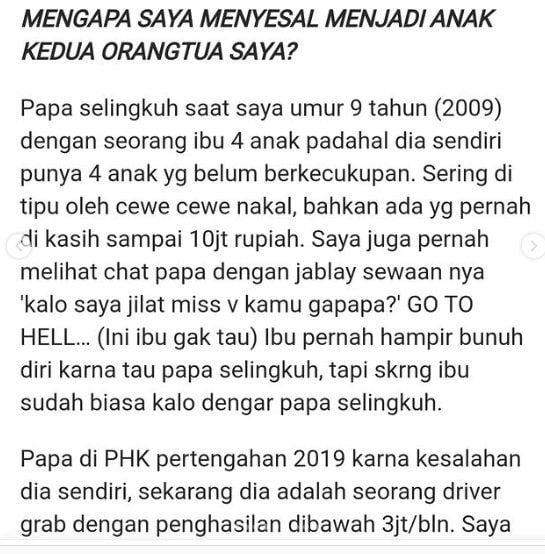 Curhatan menyesal jadi anak di keluarga (Instagram/antivictimblaming)