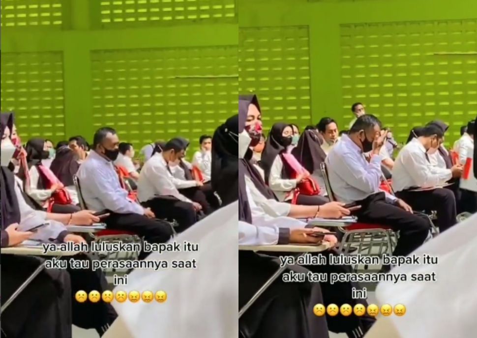 Wanita rekam bapak-bapak yang ikut seleksi tes PPPK. (Instagram/tante.rempong.official)