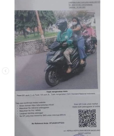 Surat tilang driver ojol yang viral. (Instagram/underc0ver.id)