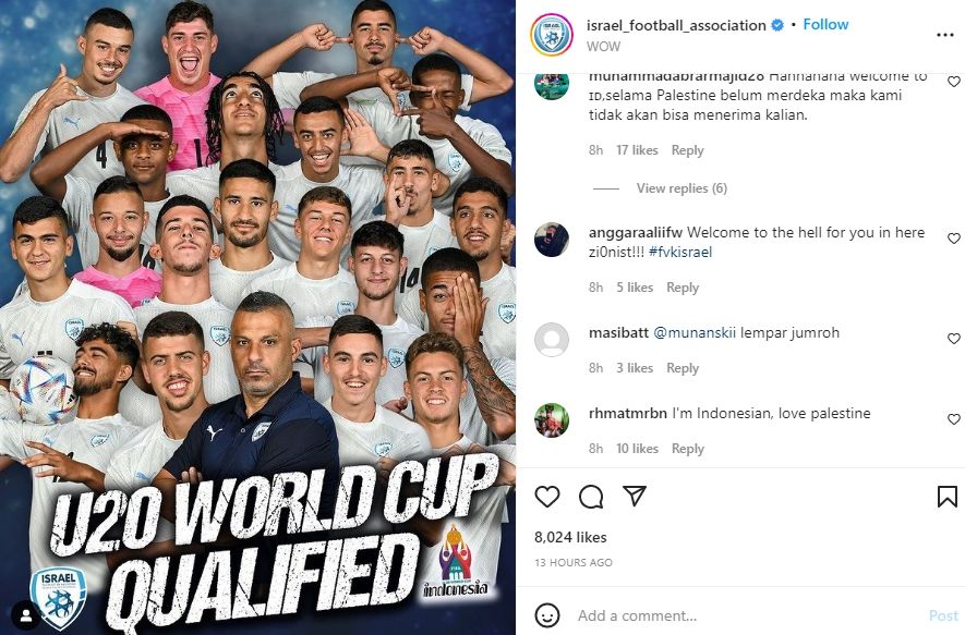 Israel lolos ke Piala Dunia U-20 di Indonesia. (Instagram/israel_football_association)