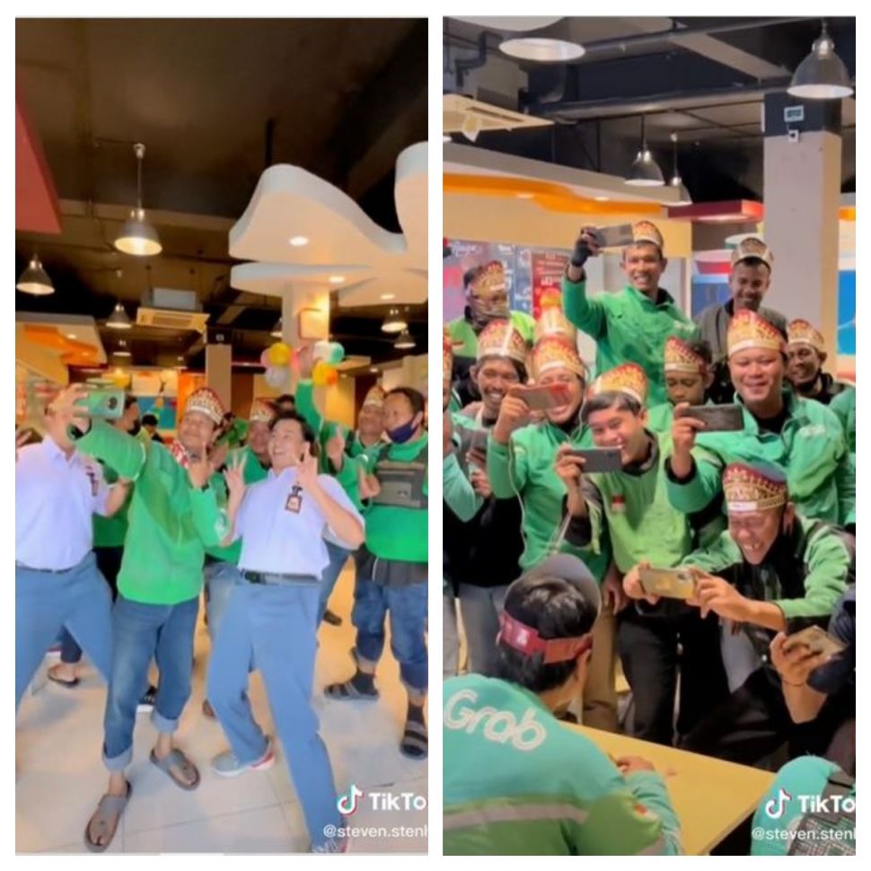 Rayakan ulang tahun di restoran cepat saji bersama 100 driver ojol (TikTok @steven.stenlyy)