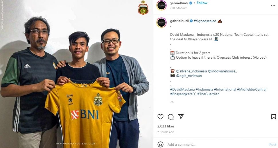 David Maulana resmi gabung Bhayangkara FC. (Instagram/gabrielbudi)