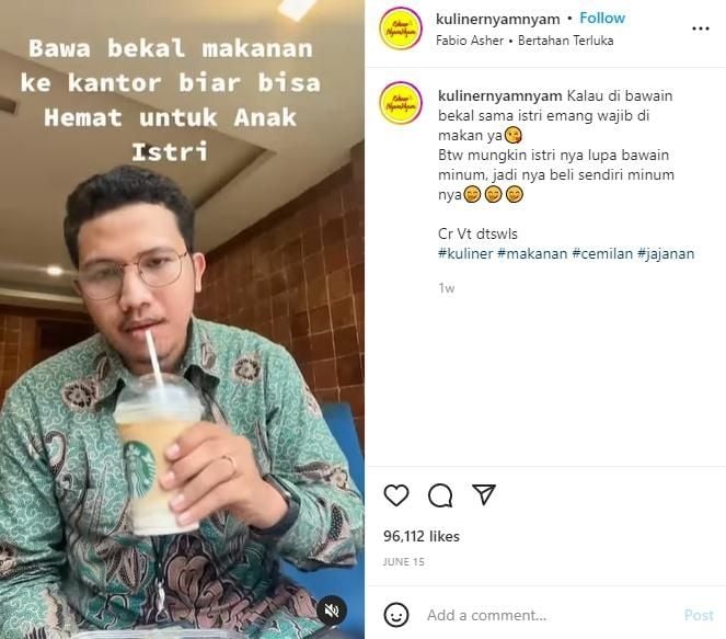 Suami curhat harus hidup hemat untuk anak dan istri. (instagram/kulinernyamnyam)