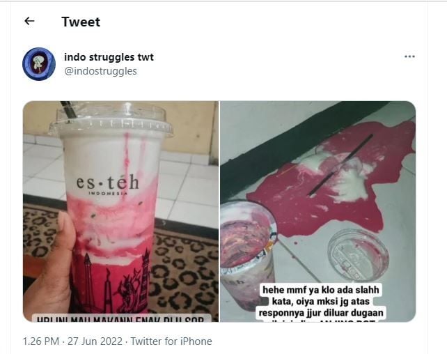 Minuman tumpah (Twitter @indostruggles)