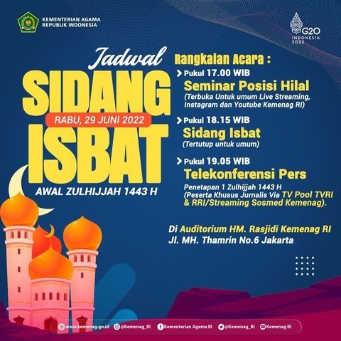 Sidang Isbat 1 Dzulhijjah 1443 H, Idul Adha 2022 (instagram/kemenag_ri)