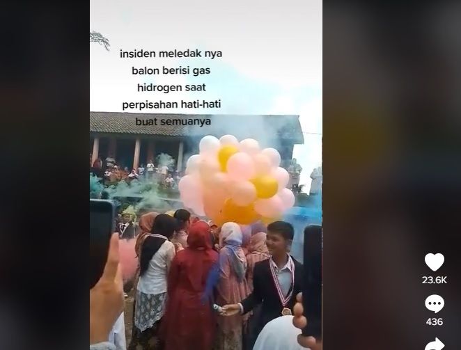 Balon Hidrogen Meledak di Perpisahan Sekolah. (TikTok)