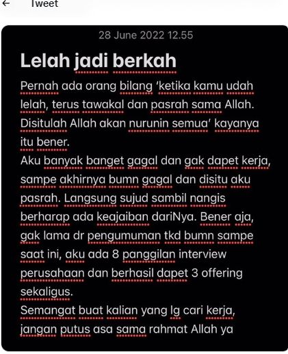 Cuitan warganet yang dapat 8 panggilan interview sekaligus berkat usahanya (Twitter/ @Automated). 