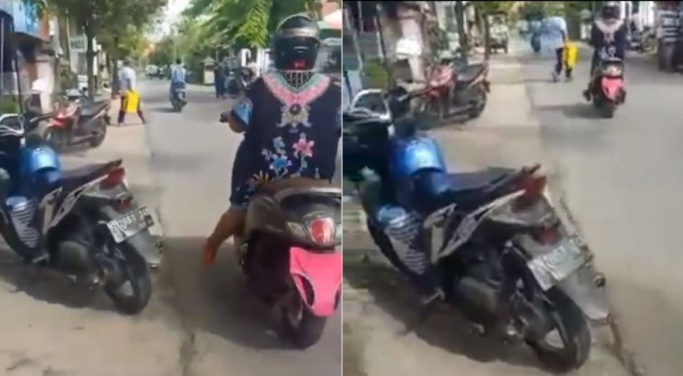 Peremuan tutupi nomor kendaraan pakai celana dalam (Instagram/memomedsos)