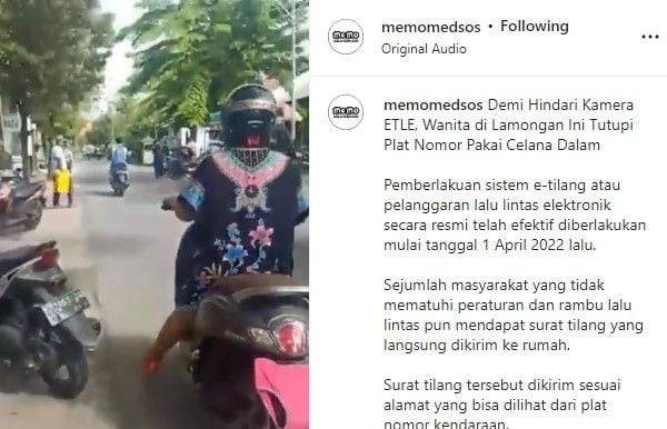 Peremuan tutupi nomor kendaraan pakai celana dalam (Instagram/memomedsos)