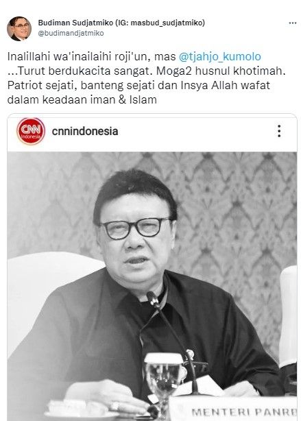 Cuitan Bela Sungkawa Budiman Sudjatmiko (twitter.com/budimandjatmiko)