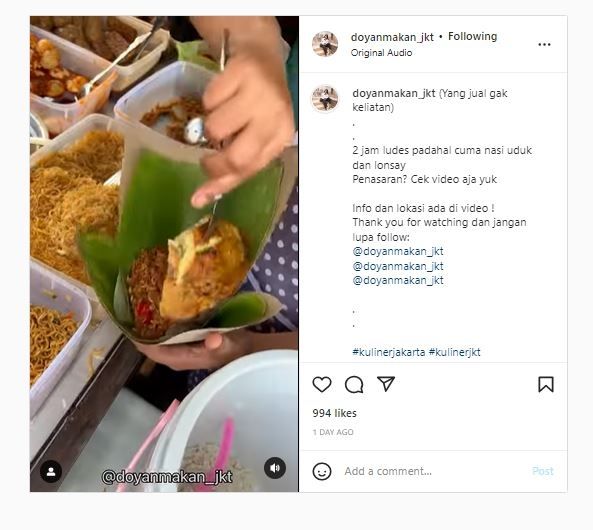 Nasi Uduk dan Lontong Sayur Mama Atun (Instagram @doyanmakan_jkt)