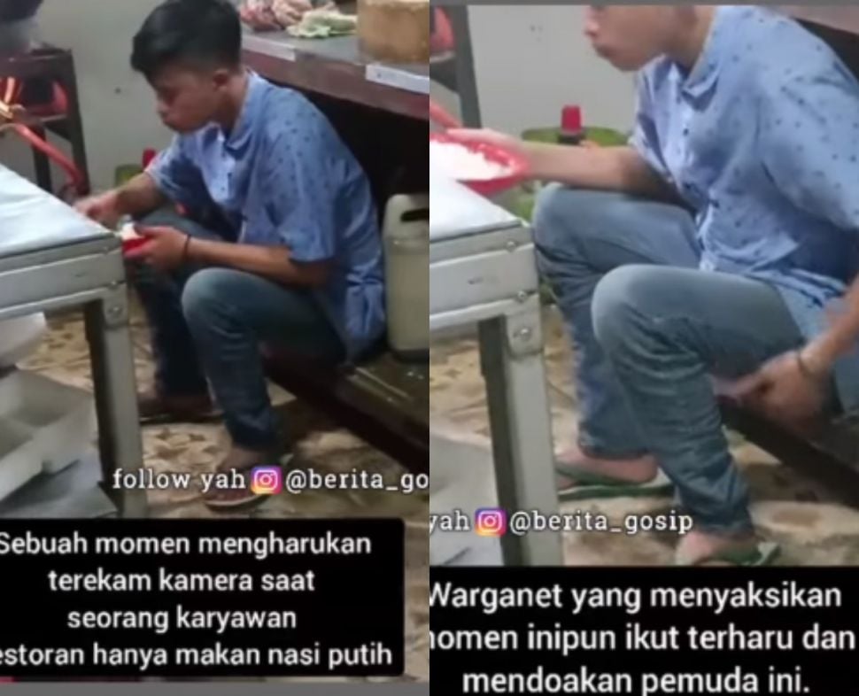 Karyawan restoran makan nasi putih (Instagram/berita_gosip)