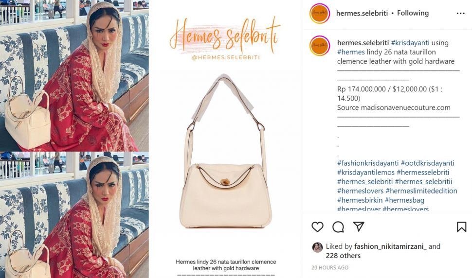 Intip gaya Krisdayanti kenakan tas Hermes seharga Rp174 juta, tak kalah dengan koleksi Hermes milik sang anak (Instagram/hermes.selebriti)