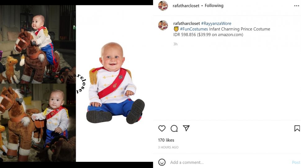 Baby Rayyanza Cipung kenakan kostum pangeran, ternyata harganya tidak sampai Rp1 juta (Instagram/rafatharcloset)