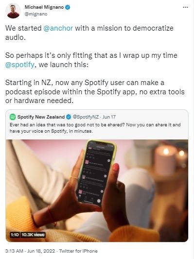 Uji coba fitur baru Spotify, membuat podcast langsung di aplikasi. [Twitter]