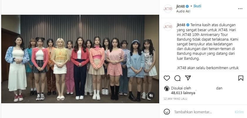 Unggahan soal JKT48 [Instagram/@jkt48]