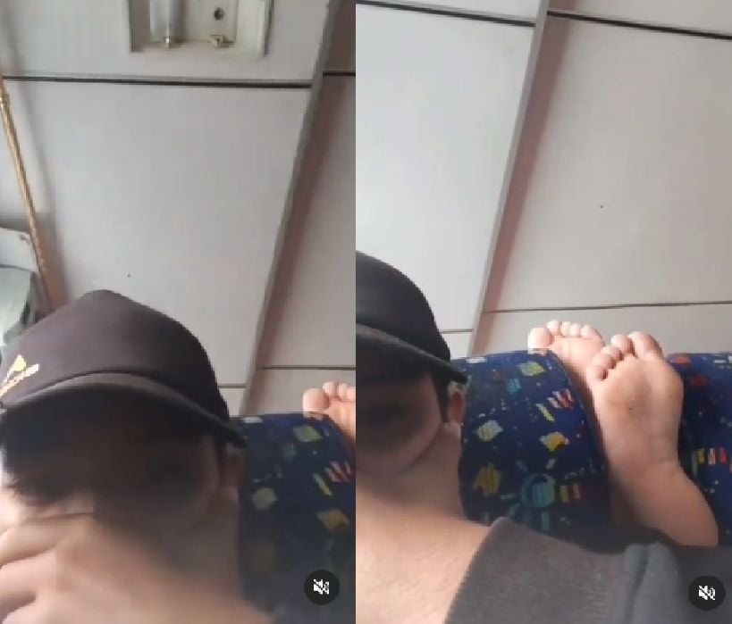 Penumpang kapal bagian belakang angkat kaki naik ke sandaran kepala kursi (Instagram/berita_gosip)