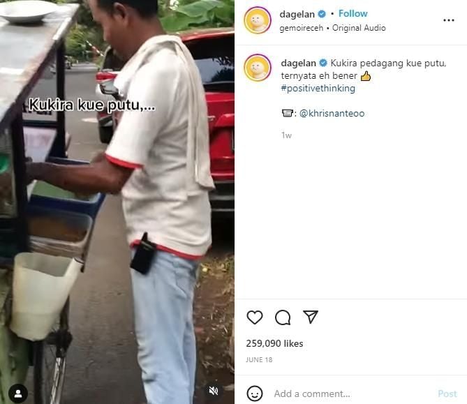 Penjual kue putu yang bikin netizen curiga. (instagram/dagelan)