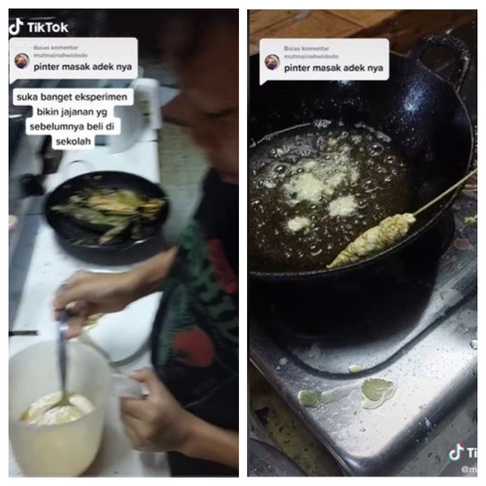 Anak membuat telur gulung (TikTok @mrsantira)