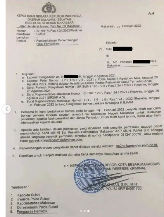Seorang ayah diduga melecehkan dan memperkosa anak tirinya di Kota Makassar, Sulawesi Selatan. Kasus itu menjadi perhatian publik setelah pengakuan ibu anak tersebut direkam memakai video dan viral di berbagai platform media sosial. [Instagram]