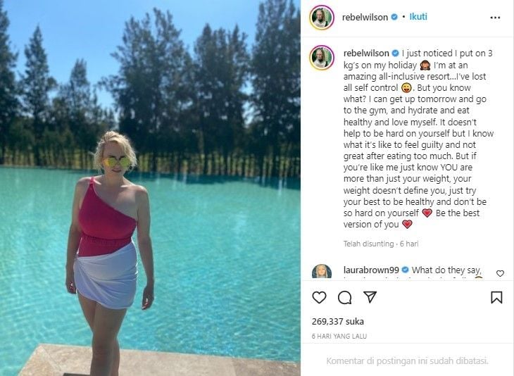 Berat badan Rebel Wilson naik 3 kilogram (Instagram)