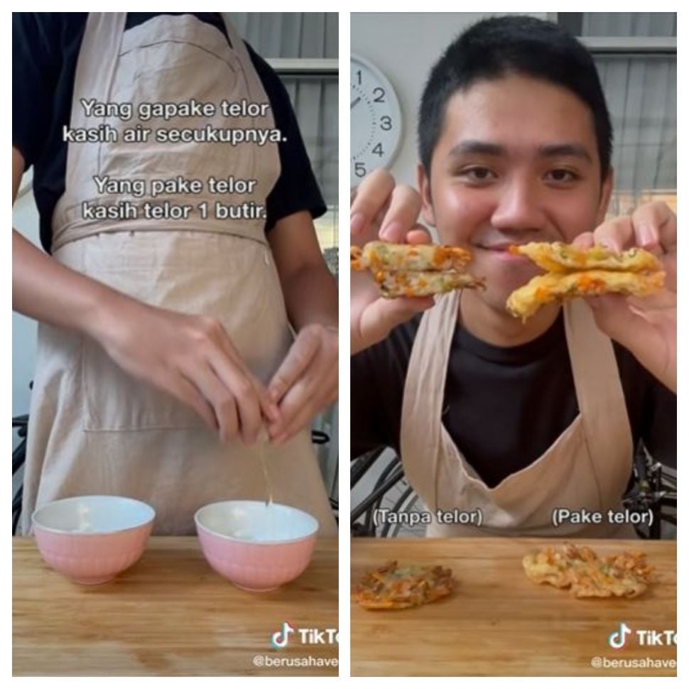 Bakwan pakai telur dan tidak (TikTok @berusahavegan)