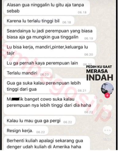 Curhatan perempuan diputus karena lelaki insecure (Instagram/pembasmi.kehaluan.reall)