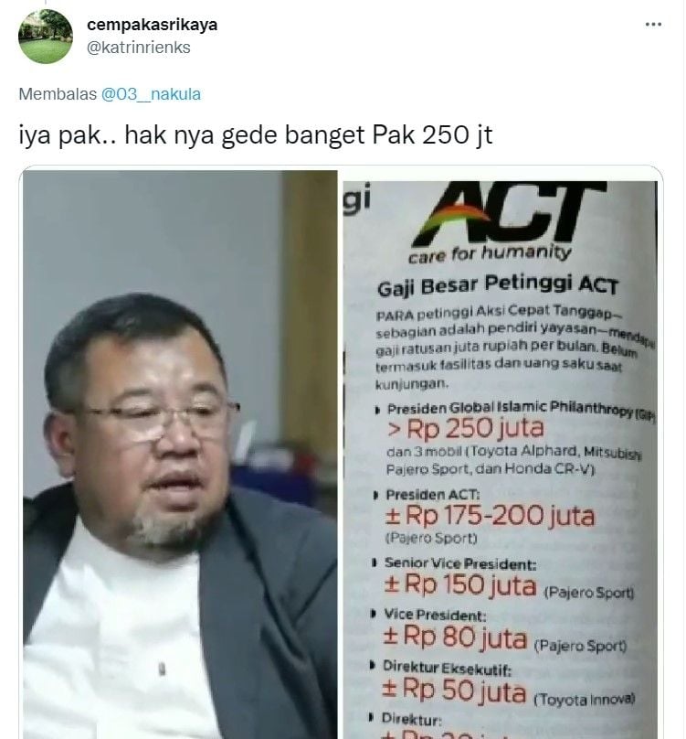 Tangkapan layar video Mantan Presiden Aksi Cepat Tanggap (ACT) Ahyudin yang viral di twitter. 