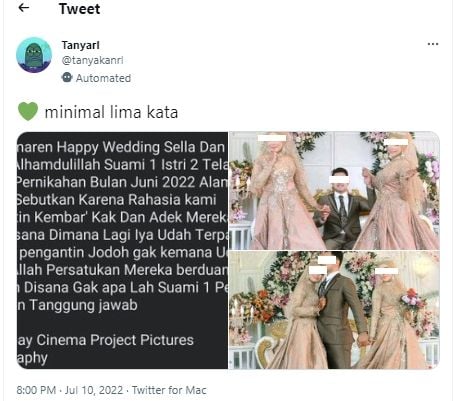 Unggahan pria menikahi dua saudara kembar. (Twitter/tanyakanrl)