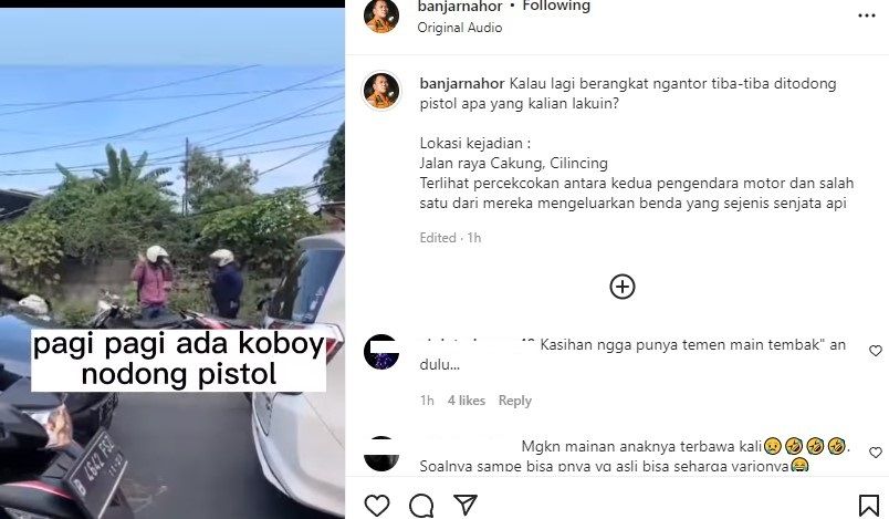 Pria nodong pistol di Cakung (Instagram/banjarnahor)