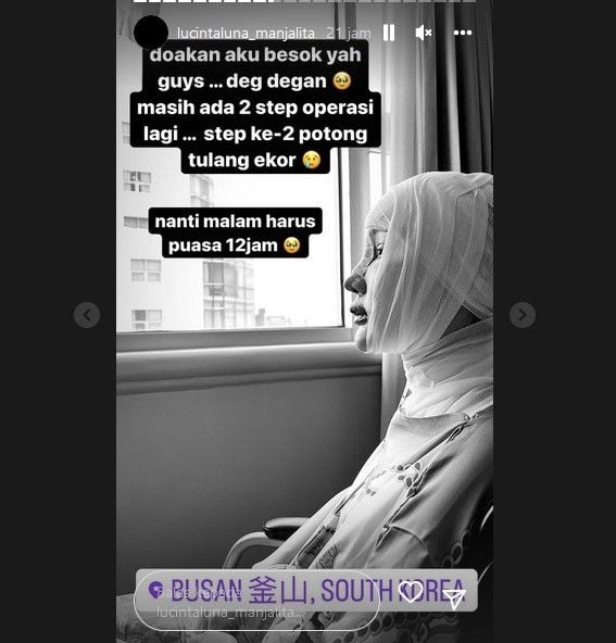 Lucinta Luna mengabarkan kalau hari ini, Senin (11/7/2022) ia akan menjalani operasi pemotongan tulang ekor di Korea Selatan. [Instagram] 