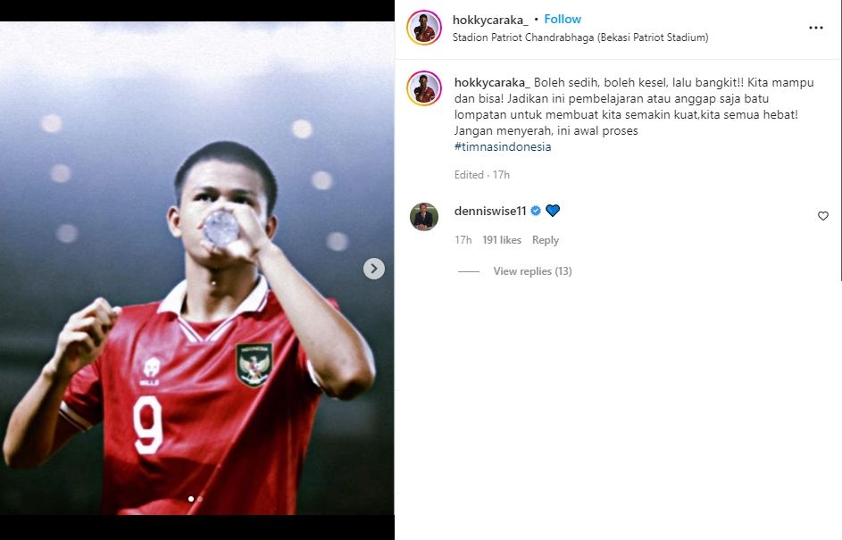 Respons berkelas Hokky Caraka usai timnas Indonesia U-19 gugur di Piala AFF U-19 2022. (Instagram/hokkycaraka_)