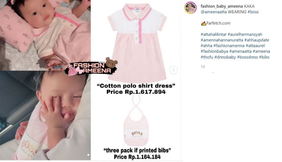 Baby Ameena mengenakan dress merah muda yang menggemaskan, warganet malah salfok dengan harga celemeknya (Instagram/fashion_baby_ameena)