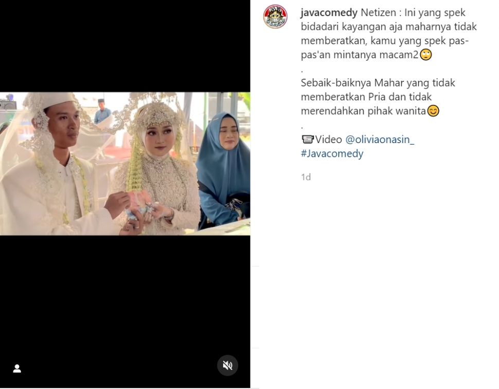 Viral kisah dari seorang pria yang menikahi wanita yang dinilai bak bidadari, ternyata hanya pakai mahar Rp250 ribu (Instagram/javacomedy)