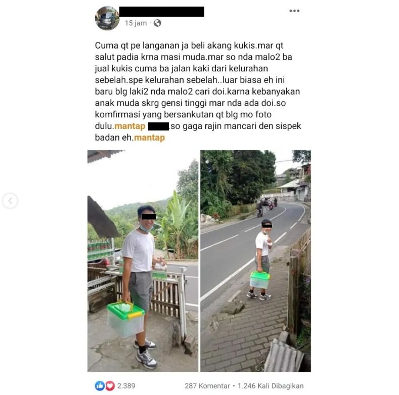 Kisah inspiratif pemuda jual kue kukis dengan berjalan kaki (Instagram/ lambeturahkawanua)