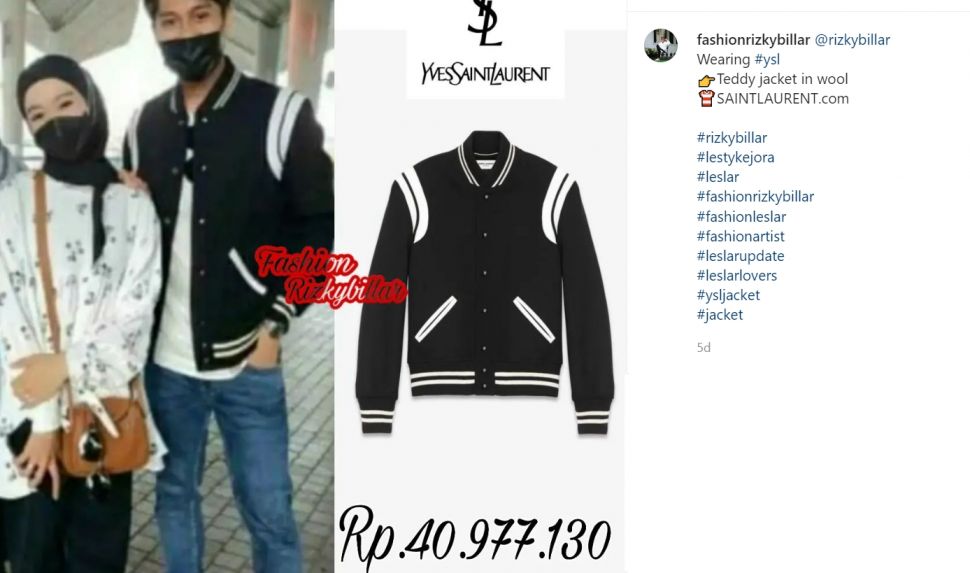 Intip gaya Rizky Billar kenakan jaket hitam seharga Rp40 juta, warganet malah pertanyakan tentang jenis deterjen (Instagram/fashionrizkybillar)