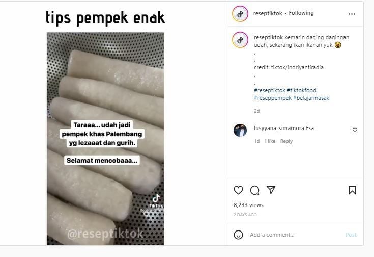 Cara membuat pempek enak (Instagram @reseptiktok)