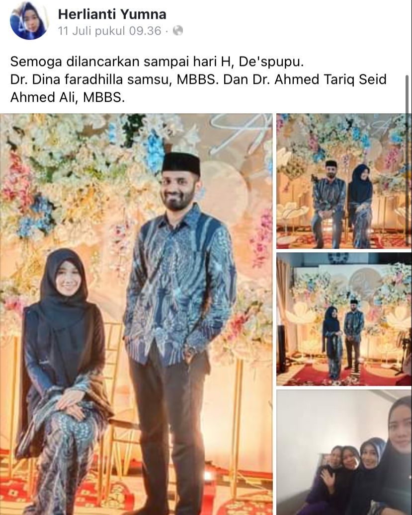 Viral Perempuan Asal Sulawesi Tenggara Dilamar Lelaki Arab dengan Mahar Rp1,5 M (Facebook Herlianti Yumna)