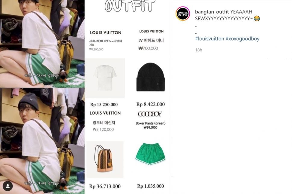 Intip gaya santai J-Hope BTS dengan mengenakan kolor berwarna hijau dengan harga Rp1 juta, berhasil jadi sorotan (Instagram/bangtan_outfit)