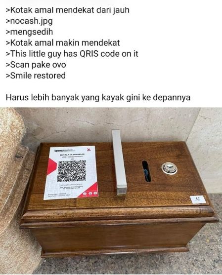 Kotak amal pakai Qris. (Twitter/txtfrombrand)