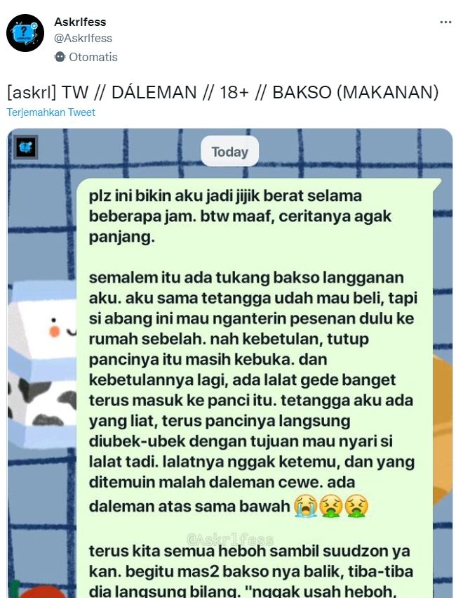 Penemuan dalaman wanita di dalam panci dagangan tukang bakso (Twitter/ Askrlfess)