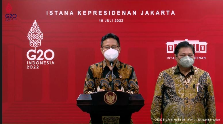 Menteri Kesehatan (Menkes) Budi Gunadi Sadikin saat konferensi pers di Istana Kepresidenan Jakarta, Senin (18/7/2022). (YouTube Sekretariat Presiden)